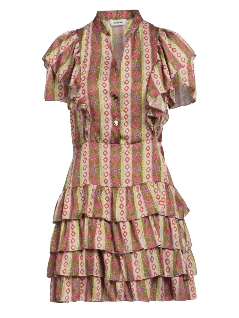 Sandro Simonna Stripe Ruffle Tiered Dress Size 36